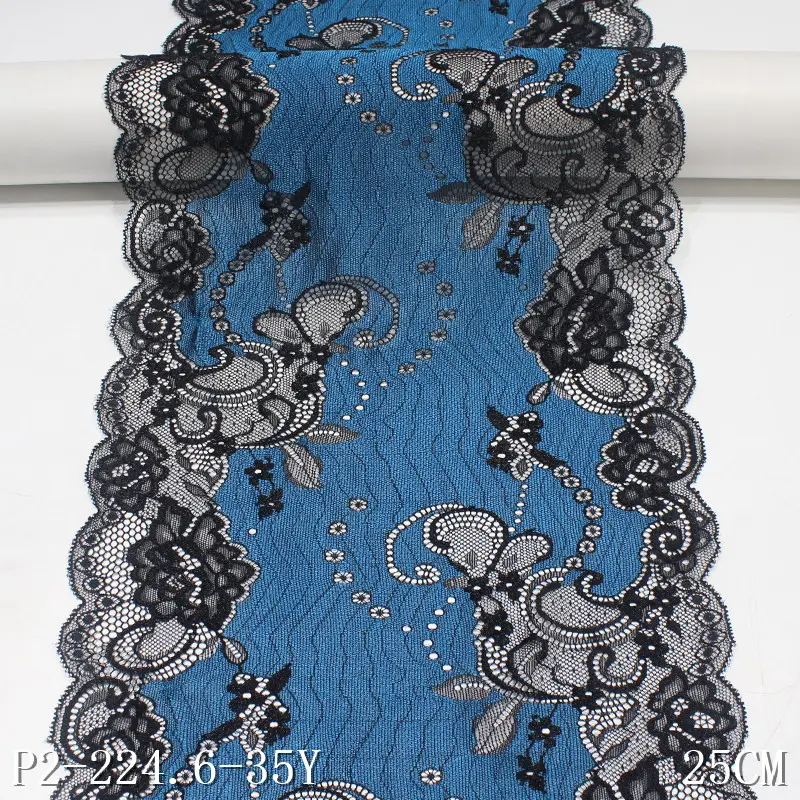 5 Mètres de Tissu en dentelle Floral élastique en maille noire, 25cm