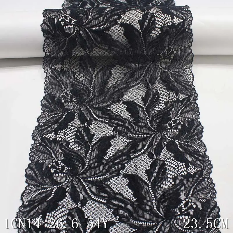 5 Mètres de Tissu en dentelle florale extensible, maille noire