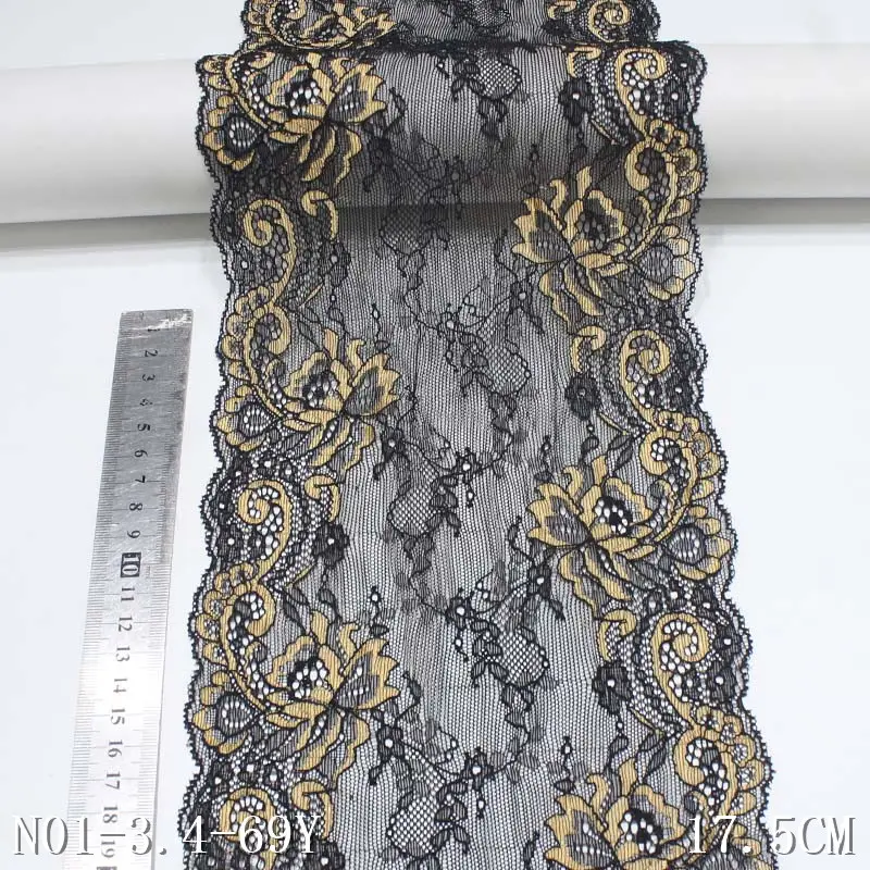 5 Mètres de Tissu en dentelle florale extensible, maille noire