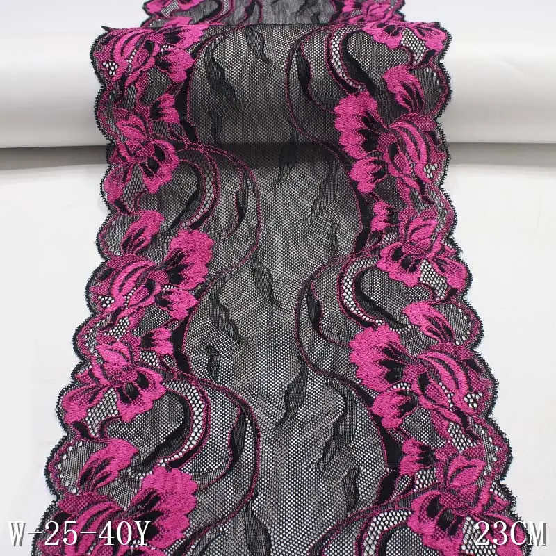 5 Mètres de Tissu en dentelle florale extensible, maille noire