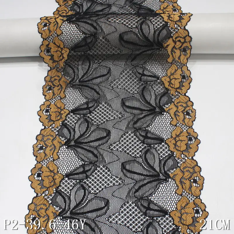 5 Mètres de Tissu en dentelle florale extensible, maille noire